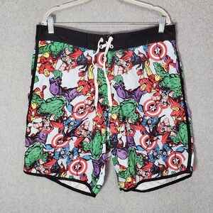 Marvel Men Swimwear XL Avengers Allover Print Swim Trunks‎ Pockets Summer